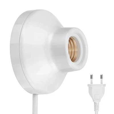 Afbeelding van ledscom.de Wandlamp/fitting ELEKTRA, stekker, schakelaar, porselein, wit glanzend, rond, 1x E27 max. 300W, studio wandlamp, fitting directe aansluiting, stijl inrichting, barverlichting