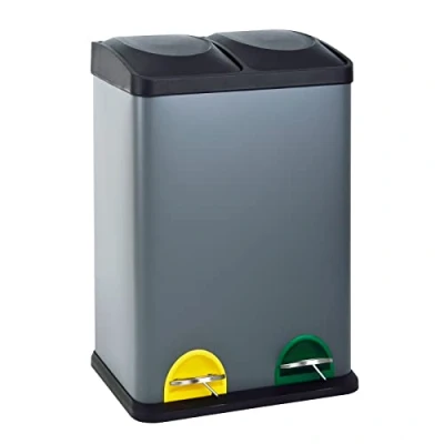 Afbeelding van SVITA TC2X20 keukenemmer 40 liter inhoud 2 x 20 l afvalemmer vuilnisemmer afvalscheiding pedaalemmer grijs