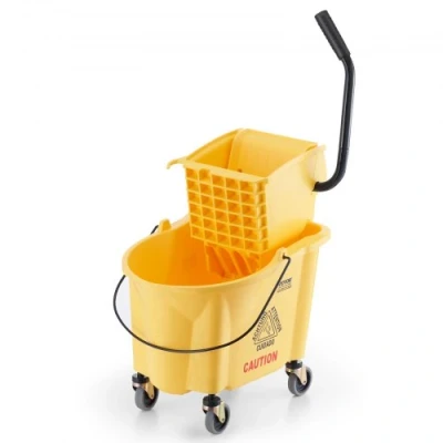 Afbeelding van VEVOR Mop Emmer met Wringer, 26 Qt. Commerciële dweilemmer zijperswringer, zijpers en wringer combo op wielen, voor professionele/industriële/zakelijke vloerreiniging, geel