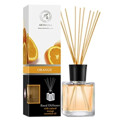 Afbeelding van Diffuser Oranje 200ml met 8 Rotansticks Intense en Langdurige Aroma&#039;S voor de Kamer 0% Alcohol 100% Natuurlijke Essentiële Oliën Restaurant Kantoor Spa Aromatherapie