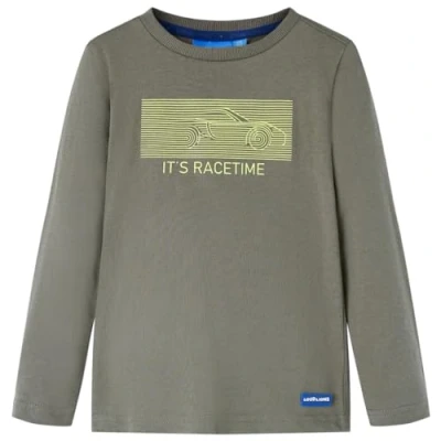 Afbeelding van Kindershirt met lange mouwen racewagenprint 116 kakikleurig