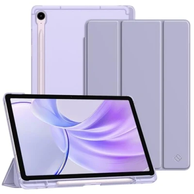 Afbeelding van FINTIE Beschermhoes voor Samsung Galaxy Tab S9 FE 10,9 inch/Tab 11 inch 2023 met S Pen Holder, dun, licht, achterkant mat, transparant, automatische wekker/slaap, paars violet