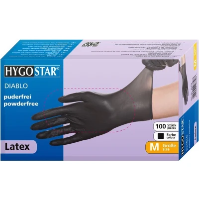 Afbeelding van Hygostar Wegwerp Latex handschoenen zwart poedervrij maat M 100 stuks.