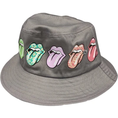 Afbeelding van The Rolling Stones Multi Tongue Pattern Bucket hat / Vissershoed S/M Grijs