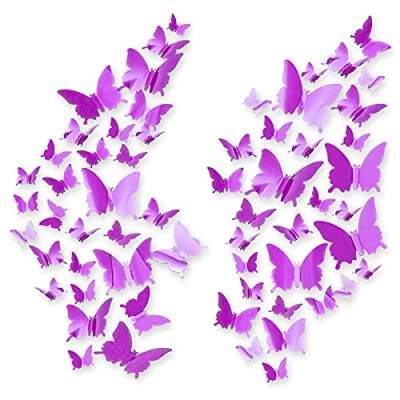 Afbeelding van CAYUDEN 60 Stuks 3D Vlinder Muurstickers met Kleefpunten Vlinders Stickers Kinderkamer Slaapkamer DIY Muurdecoratie Vlinderdecoraties,Verwijderbare Muurschildering Decor Home (Purper)