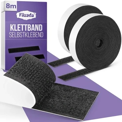 Afbeelding van Filzada® 8m Klittenband Zelfklevend Zwart 20mm Breed Tape Dubbelzijdig Extra Sterk
