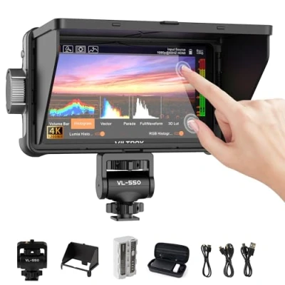 Afbeelding van VILTROX DC 550 Pro 5,5 inch cameraveldmonitor, 4K HDMI touchscreen DSLR cameramonitor met batterijzonnekap, 1200 Nits 3D Lut 1920X1080 HD Focus Peaking Assist op cameravideomonitor