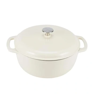 Afbeelding van Amazon Basics Braadpan, rond, van geëmailleerd gietijzer, met deksel, 7 liter, wit