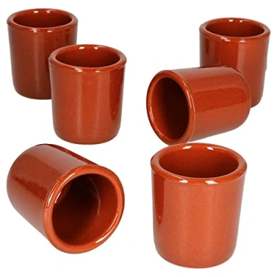 Afbeelding van MamboCat Klei Borrelbekers, 50 ml, volledig geglazuurd, mediterraan, uniek handwerk, mini beker tumbler (antiek/vintage, middeleeuws, Viking), 6 stuks