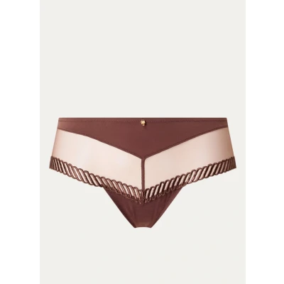 Afbeelding van Aubade dames Sheer Emotion shorty met mesh en borduring in de kleur Chocoladebruin, maat: 42