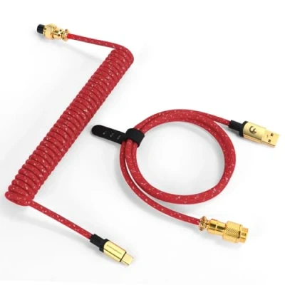 Afbeelding van XINMENG C03 Gevlochten Opgerolde Toetsenbordkabel, Pro Custom USB C Afneembare Vliegerkabel met Dubbele Mouwen voor Gamingtoetsenbord, Type naar A Mechanisch Toetsenbord Rood