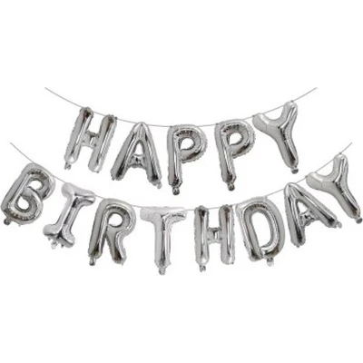 Afbeelding van Happy Birthday Folie Ballon Slinger Feestversiering Decoratie Zilver