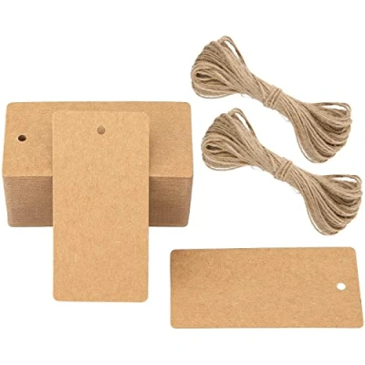 Afbeelding van Cadeau hanger, 100 stuks kraftpapieren labels, 4,5 cm x 9 cm, cadeaulabels met jute koord