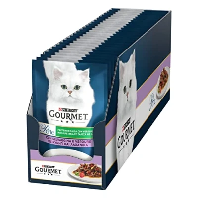 Afbeelding van Purina Gourmet Kralenfilets in saus, natvoer voor katten met wild en groenten, 26 zakjes à 85 g