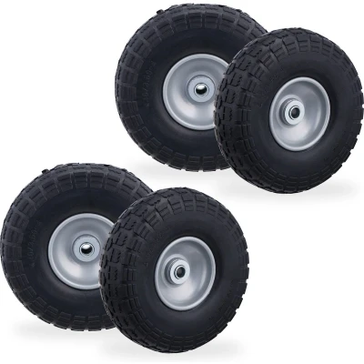 Afbeelding van Relaxdays 4x steekwagenwiel 4.1/3.5 4 rubber bolderkarwiel zwart grijs antilekband