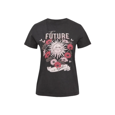 Afbeelding van QS MIT Front IN Gewaschener Optik Tshirt print, Dames, Maat: Medium, Schwarz