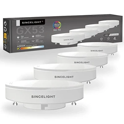 Afbeelding van SINCELIGHT LED GX53 lamp, kastlichtreflector, 7W (equivalent van 50 60W), Neutraal Wit 4000K, aan te passen armatuur, keukenkasten, vitrinekasten en verlichting onder de planken, set 4