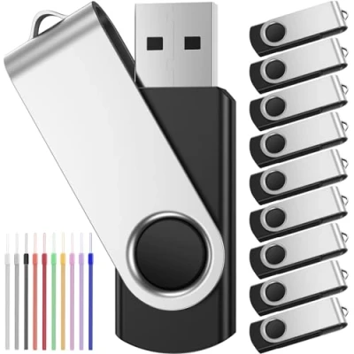 Afbeelding van USB stick 10 pack 4 GB Bulk 2.0 geheugensticks Zwarte Flashdrive Metalen Draaibare Waarde Multipack Thumbdrives FEBNISCTE Draagbare Sleutelhanger Pendrive Gegevensopslag Relatiegeschenk