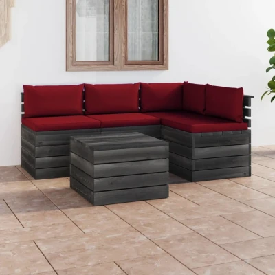 Afbeelding van 5 delige Loungeset met kussens pallet massief grenenhout
