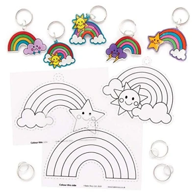 Afbeelding van Baker Ross FE147 Regenboog Super Krimpende Sleutelhangers Pak van 8, om In te Kleuren, Maak het Zelf voor Kinderen