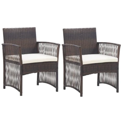 Afbeelding van Tuinstoelen met kussens 2 st poly rattan bruin