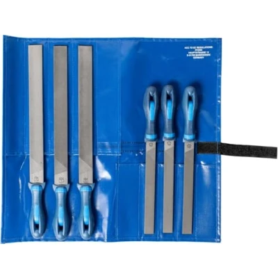 Afbeelding van PFERD Werkplaatsvijlset in pvc roltas, 6 vijlen, platte stomp, kruiskop H1, H2, H3 en lengte 200 mm, 300 11800555 voor het bewerken van rechthoekige geometrieën
