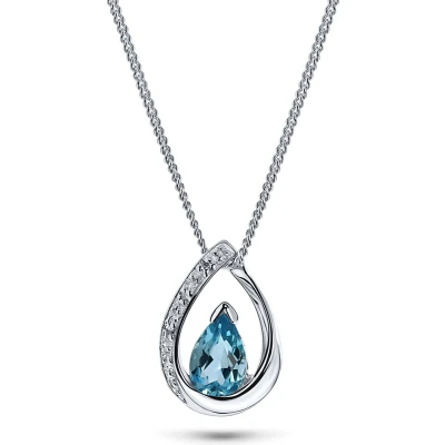 Afbeelding van Miore Hemelsblauwe Topaas met Diamanten Ketting Conflictvrije Edelstenen 9 Karaat Kleur Witgoud Handgemaakte Hoogwaardige Sieraden