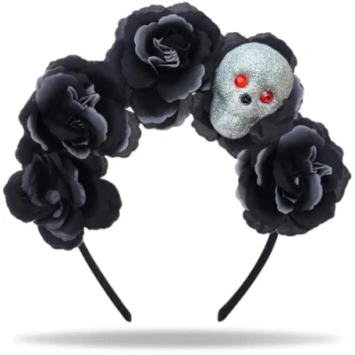 Afbeelding van Hatstar Voodoo Dia de Los Muertos Halloween haarband met doodskop en rozenblaadjes Hoofdtooi Haaraccessoires Decoratie Accessoire voor carnaval