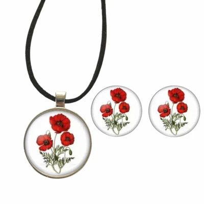 Afbeelding van 2 Delig Ketting Clip Oorbellen Papaver Rhoeas Charme Bijoux