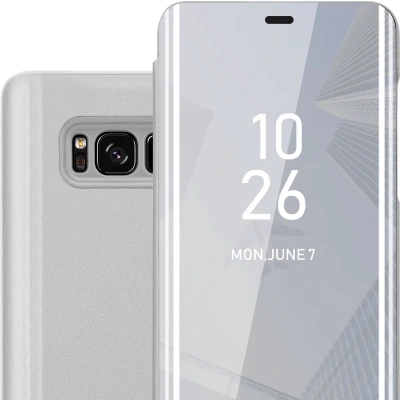 Afbeelding van Cadorabo Hoesje geschikt voor Samsung Galaxy S8 PLUS in AGAAT ZILVER Clear View Spiegel Beschermende Case met Tribunefunctie 360 Graden Bescherming Book Cover Etui