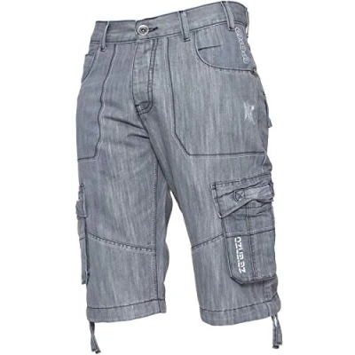 Afbeelding van Enzo Combat short voor heren, cargozakken, informeel, knielengte, jeans, denim broek, Grijs, 38W