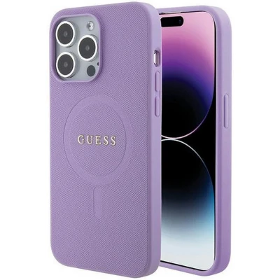 Afbeelding van Guess Saffiano Back Case (MagSafe Compatible) Geschikt voor Apple iPhone 15 Pro (6.1&quot;) Paars