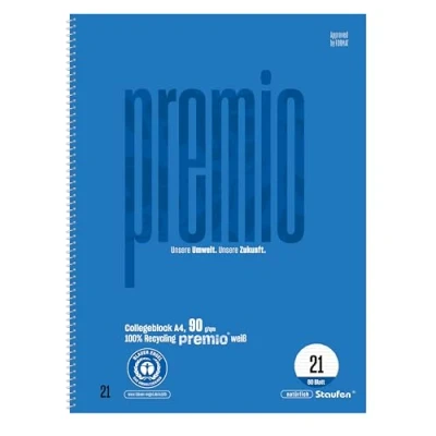 Afbeelding van Staufen Green collegeblok DIN A4, liniaalmaat 21 (9 mm gelijnd), 2 blokken van elk 80 vel, 4 gaatjes, 90 g/m² gerecycled papier