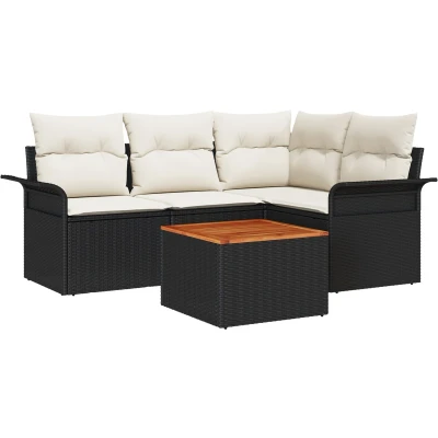 Afbeelding van vidaXL 5 Delige Tuin Sofa Set met Kussens Zwart Poly Rattan Acacia