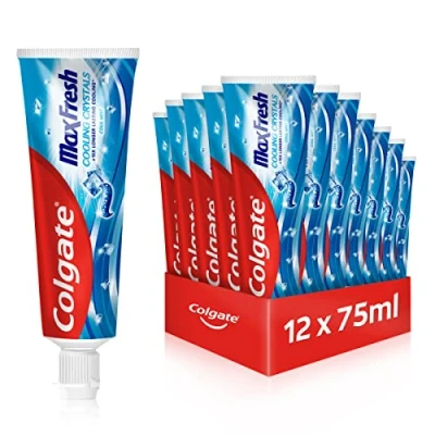 Afbeelding van Colgate Max Fresh Cooling Crystals Tandpasta 12 x 75 ml, effectieve tandreiniging voor langdurige frisheid en een schoon mondgevoel, houdt de tanden wit bestrijdt cariës