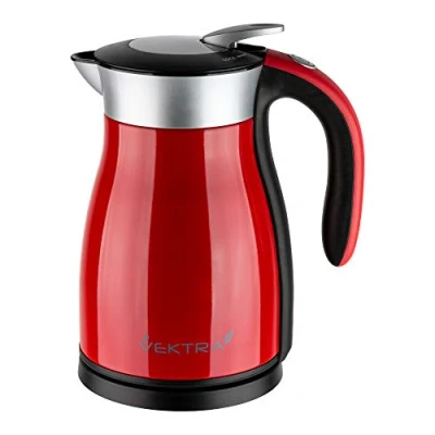 Afbeelding van Vektra VEK 1501R Vacuüm geïsoleerde waterkoker, 1,5 l, roestvrij staal, dubbelwandig, EU stekker, thermoskan 2 in 1 warmhoudfunctie, BPA vrij, draadloze veiligheidsvergrendeling, rood