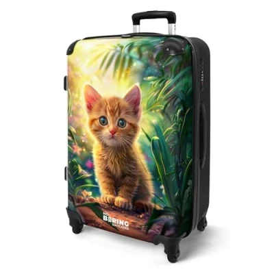 Afbeelding van NoBoringSuitcases.com® Koffer groot Rolkoffer lichtgewicht Rode kitte in de groene natuur Reiskoffer met 4 wielen Grote trolley XL 20 kg bagage