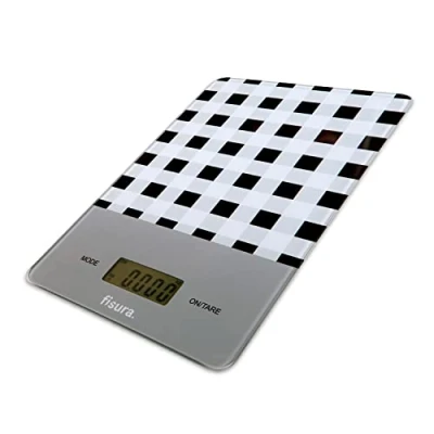 Afbeelding van Fisura Digitale keukenweegschaal. Originele elektronische weegschaal 5kg/11lbs. Multifunctionele Glas en ABS. 15cm x 22cm (Vichy zwart wit)