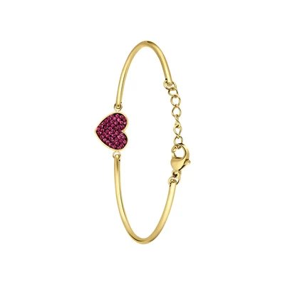 Afbeelding van Lucardi Dames Stalen goldplated Armband hart kristal paars Staal Goudkleurig 20 cm