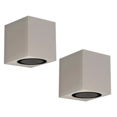 Afbeelding van ledscom.de 2 x wandlamp ALSE voor buiten, IP54, downlight, grijs mat, hoekig, 1x GU10 max. 35W
