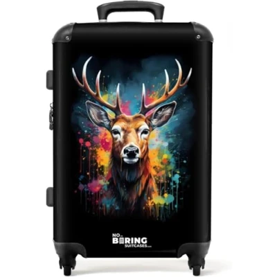 Afbeelding van NoBoringSuitcases.com® Koffer groot Rolkoffer lichtgewicht Hert met gewei tussen graffiti spray Reiskoffer 4 wielen Grote trolley XL 20 kg bagage