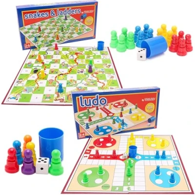 Afbeelding van Toyland® Klassieke familiefavorieten bordspelbundel Slangen en ladders Ludo Geschikt voor kinderen vanaf 3 jaar
