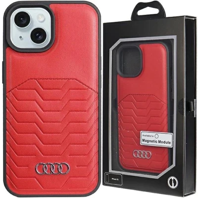 Afbeelding van Audi Synthetisch leren hoesje voor iPhone 15 Plus / 14 6,7 inch rood hardcase AU TPUPCMIP15M GT/D3 RD