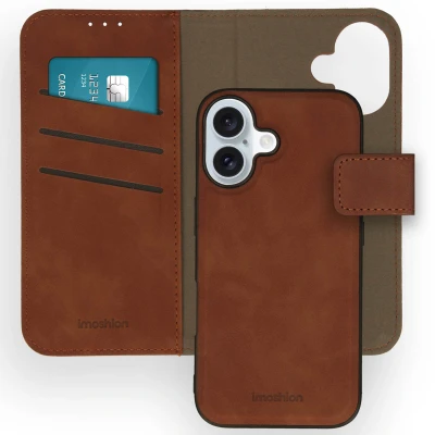 Afbeelding van Apple iPhone 16 Hoesje Kunstleder imoshion Bookcase/2 in 1 Case Bruin Telefoonhoesje