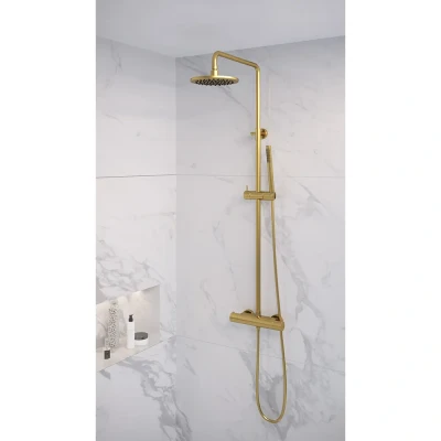 Afbeelding van Brauer Gold Edition Regendoucheset opbouw hoofddouche 20cm glijstang handdouche staaf 1 stand gladde knoppen PVD geborsteld goud