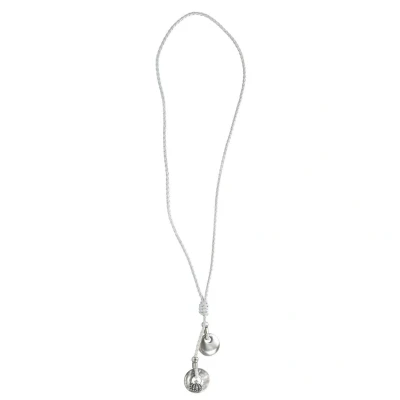 Afbeelding van Behave Lange gevlochten ketting van imitatieleer met cirkelvormige hangers
