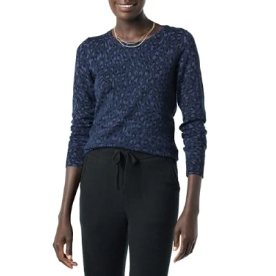 Afbeelding van Amazon Essentials Lichtgewicht trui met ronde hals en lange mouwen voor dames (verkrijgbaar in grote maten), marineblauw cheetah, XL