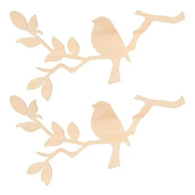 Afbeelding van Ideen mit Herz Takken met vogel van hout onbewerkt om te beschilderen raamdecoratie wanddecoratie 40 cm x 22,7 plat 4 mm dik 2 stuks