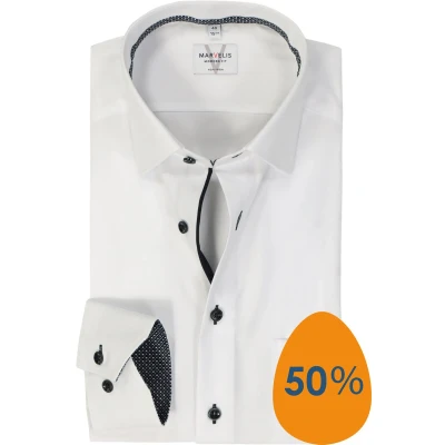 Afbeelding van MARVELIS modern fit overhemd mouwlengte 7 popeline wit Strijkvrij Boordmaat: 38