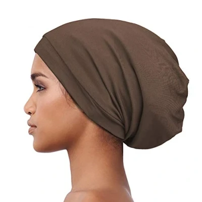 Afbeelding van Alnorm Satijn Gevoerde Slouchy Cap Slouch Skullcap Mode Slapen Hoofddeksels Bruin